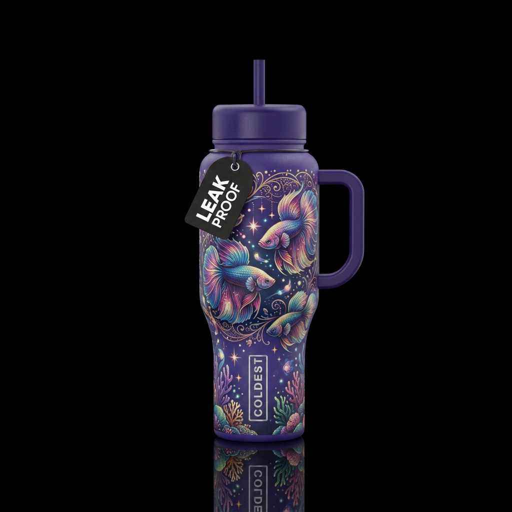 betta fish, whimsical, magic water bottle design