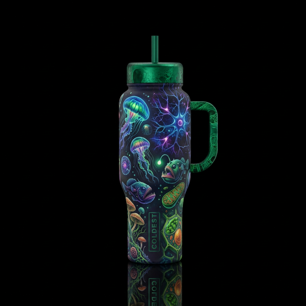 Biology class, dark mood water bottle design