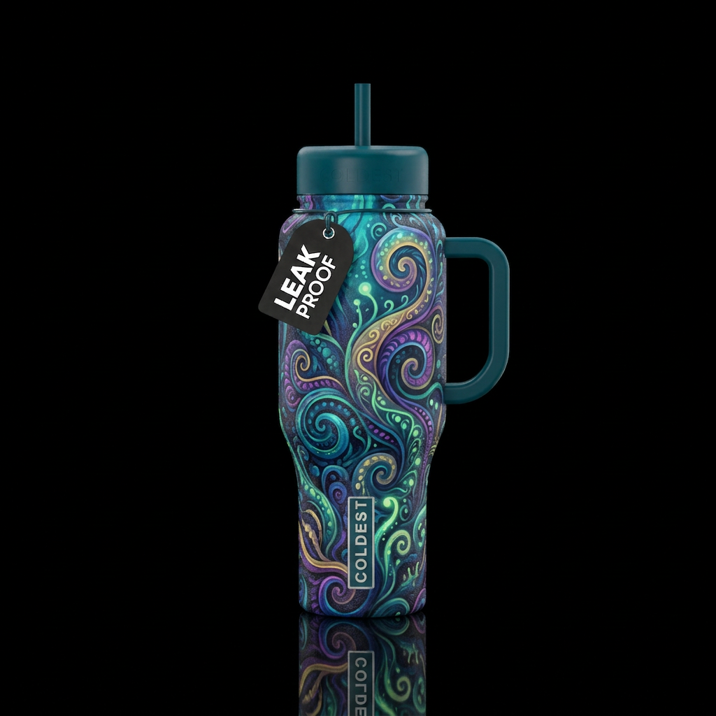 deep sea, fantasy, whimsical, swirls water bottle design