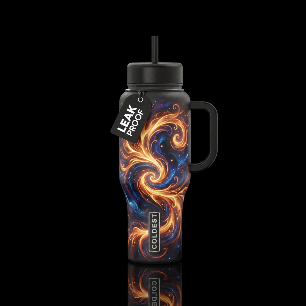 fantasy, beautiul, glowie, firery, swirls water bottle design