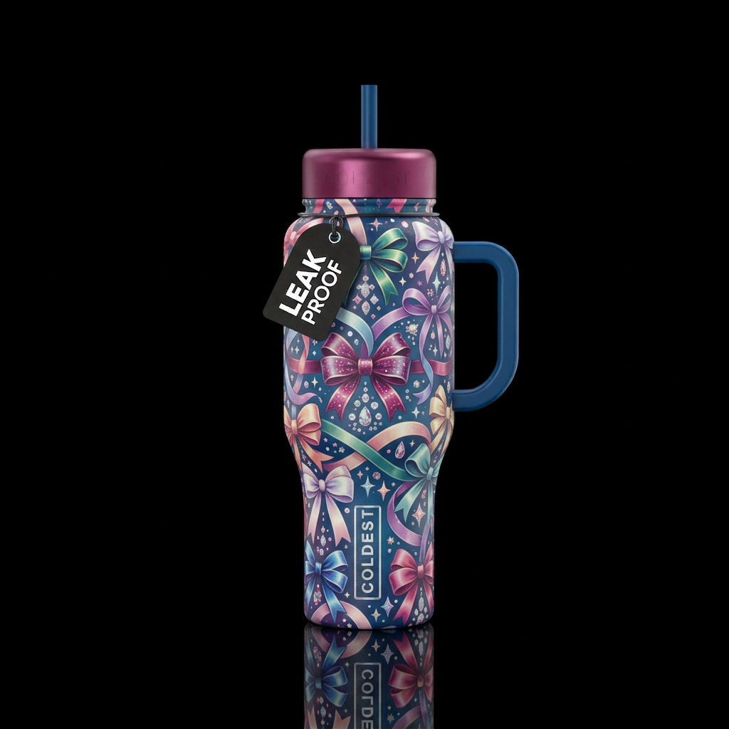 Ribbons and bows with sparkles water bottle design