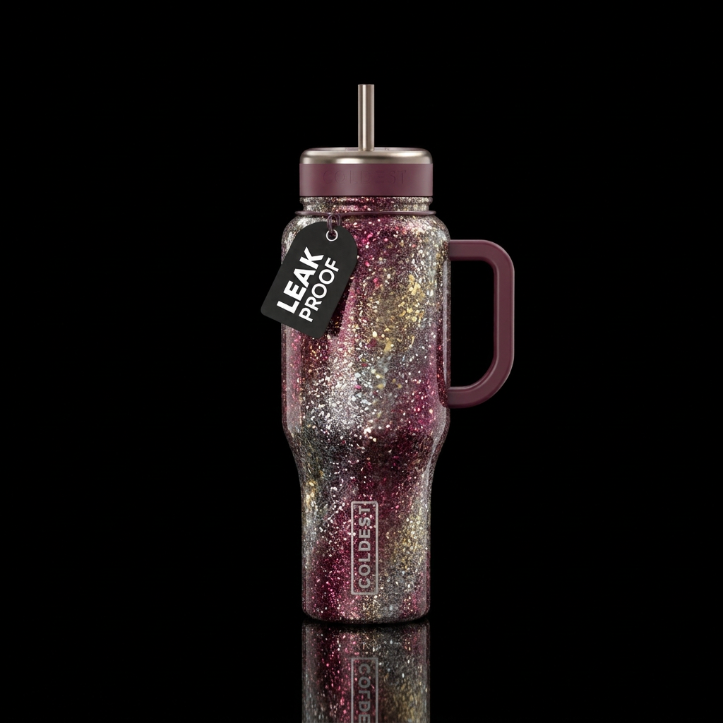 sparkly, vibrant, darkness Burgundy silver gold water bottle design