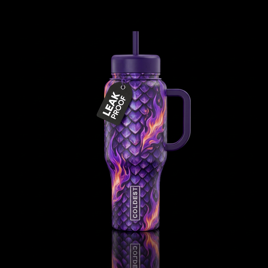 Dragon scales violet purple withwith fire inspirat... water bottle design