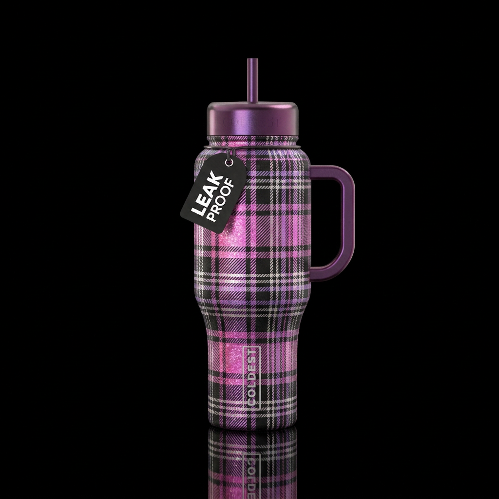 black silver and iridescent thin stripes plaid pin... water bottle design