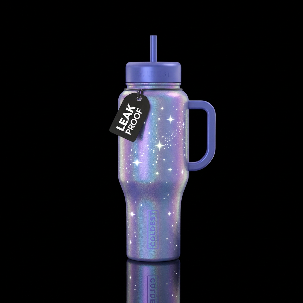 Violet blue purple opal sheen with bright glowy sh... water bottle design