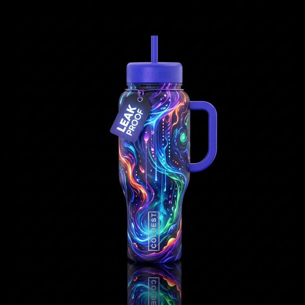 Into the abyss Glowie, vibrant, beautiul water bottle design