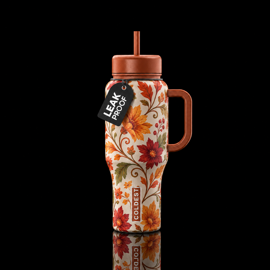 Fall floral spirals water bottle design