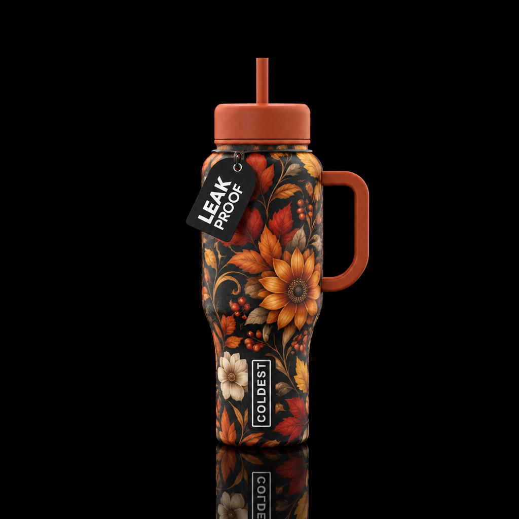Fall floral swirls water bottle design