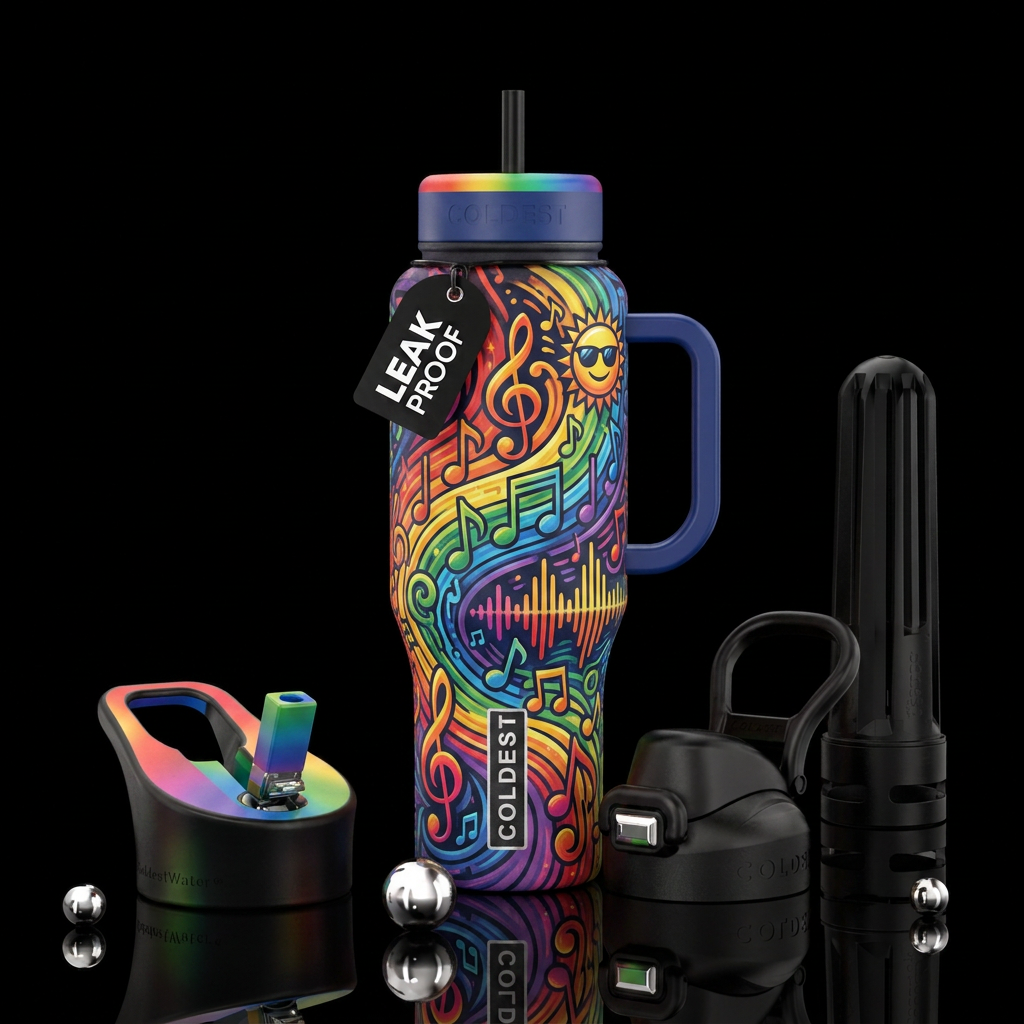 Music rainbows happy water bottle design