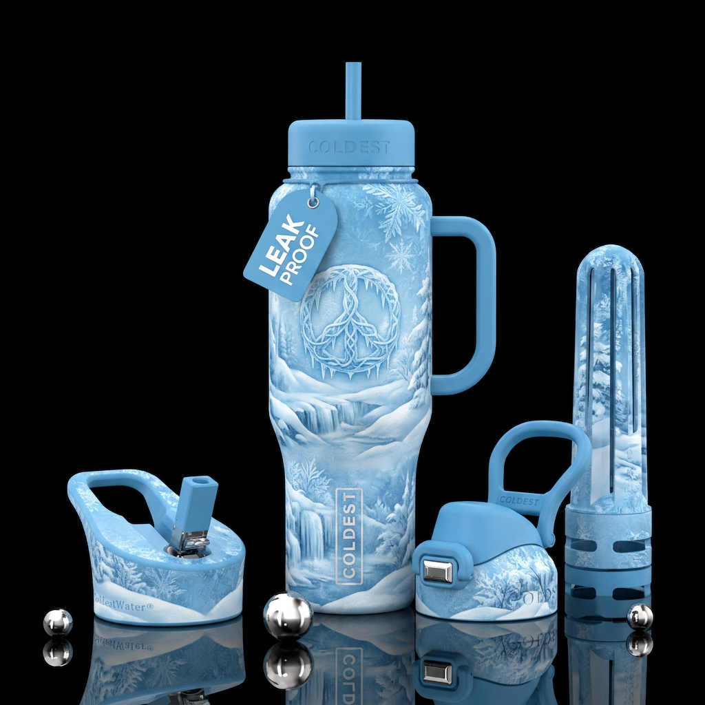 Snow ice peace water bottle design