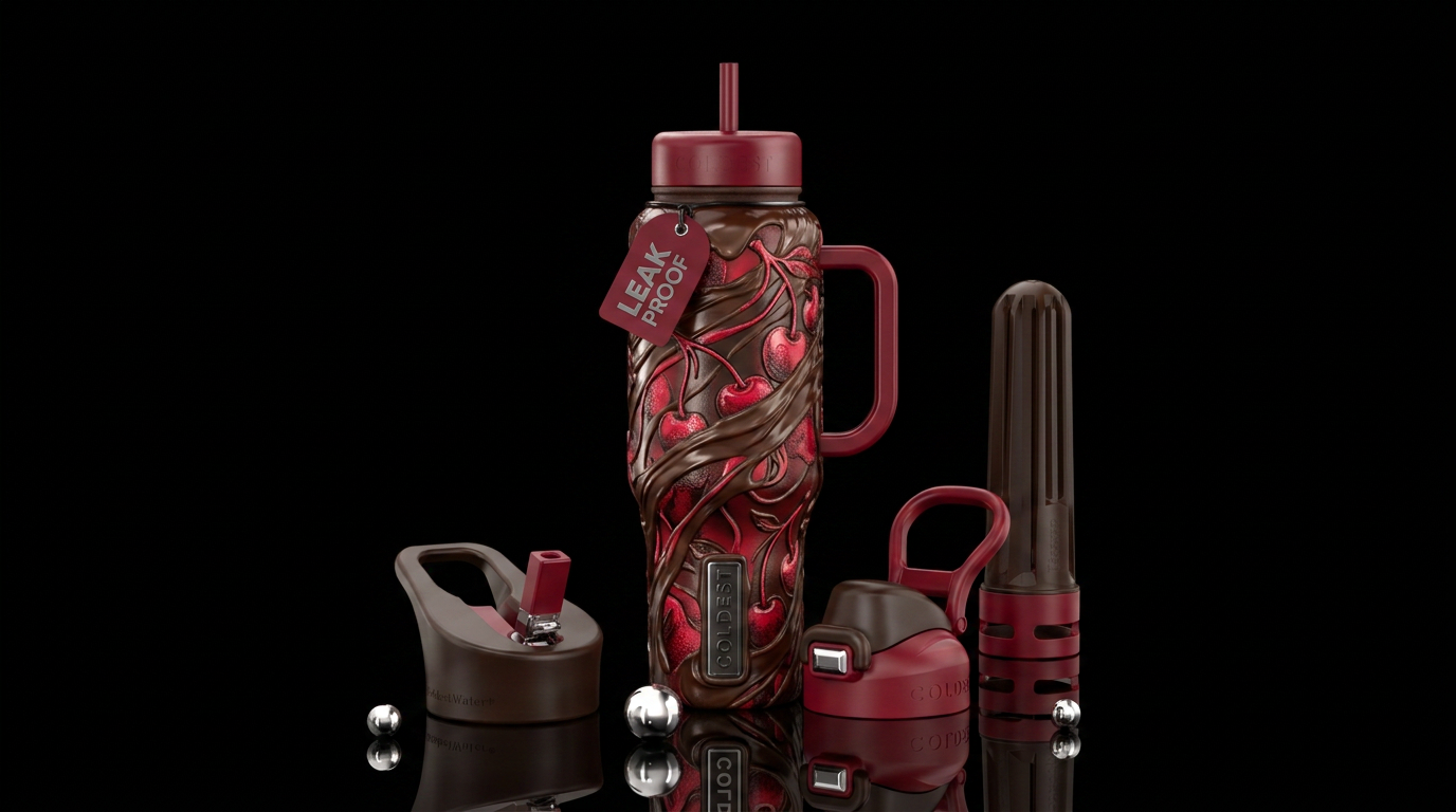 Chocolate ribbon cherry water bottle design