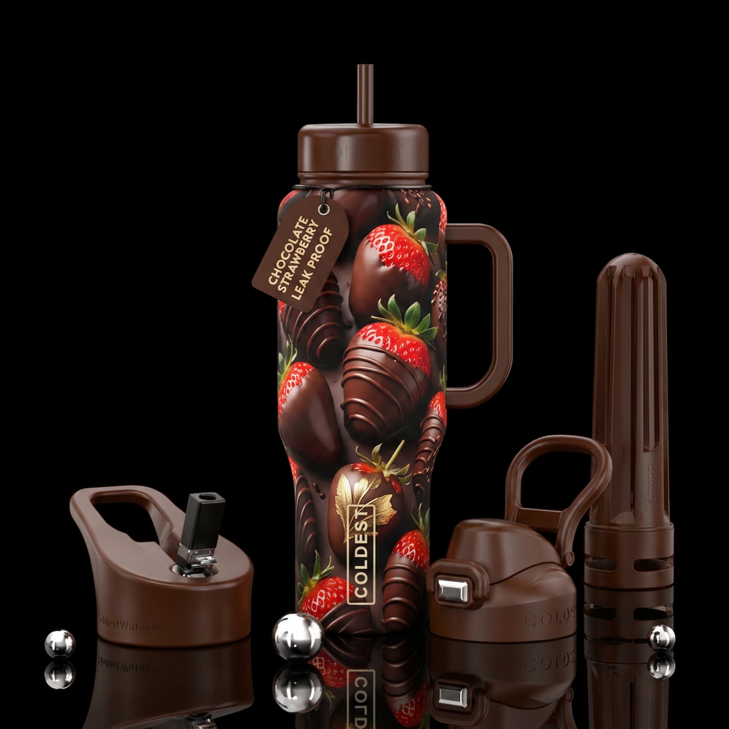 Chocolate covered strawberries water bottle design