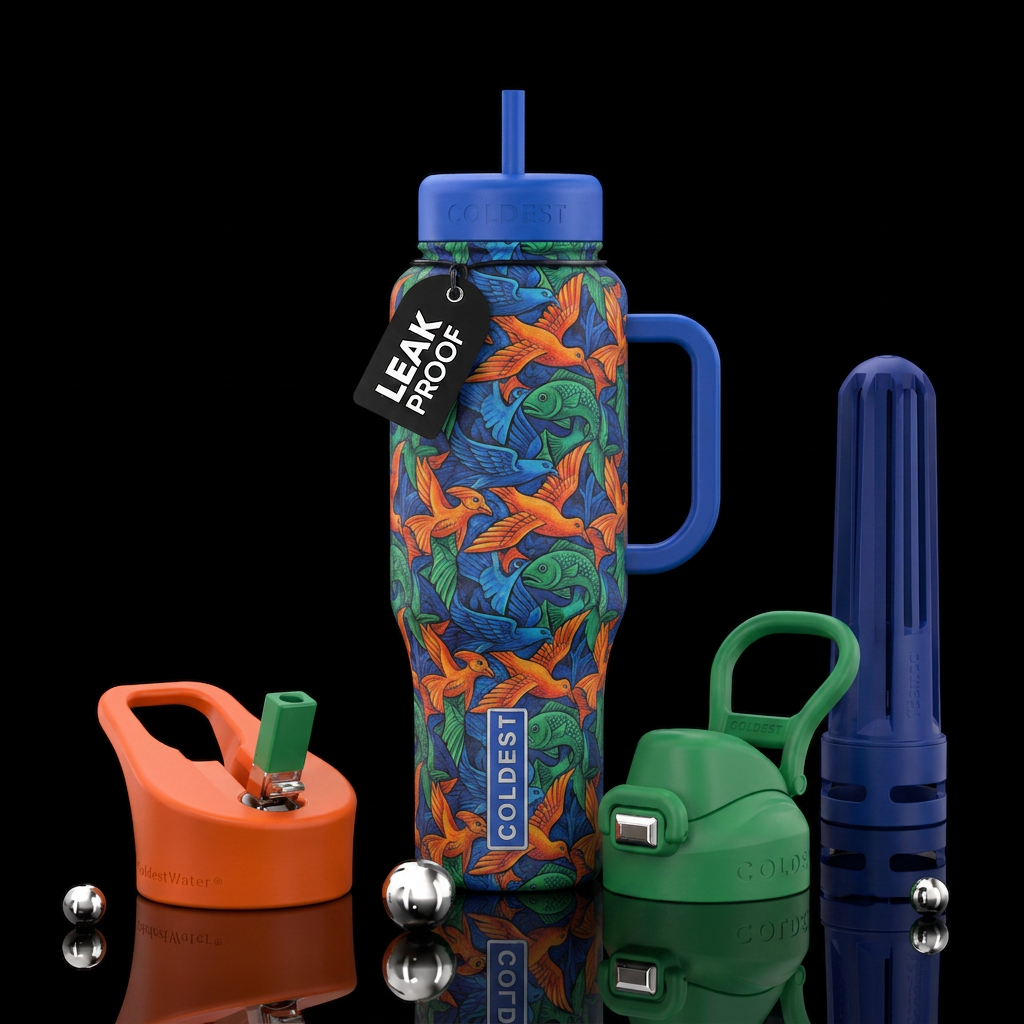 Escher tesselation water bottle design