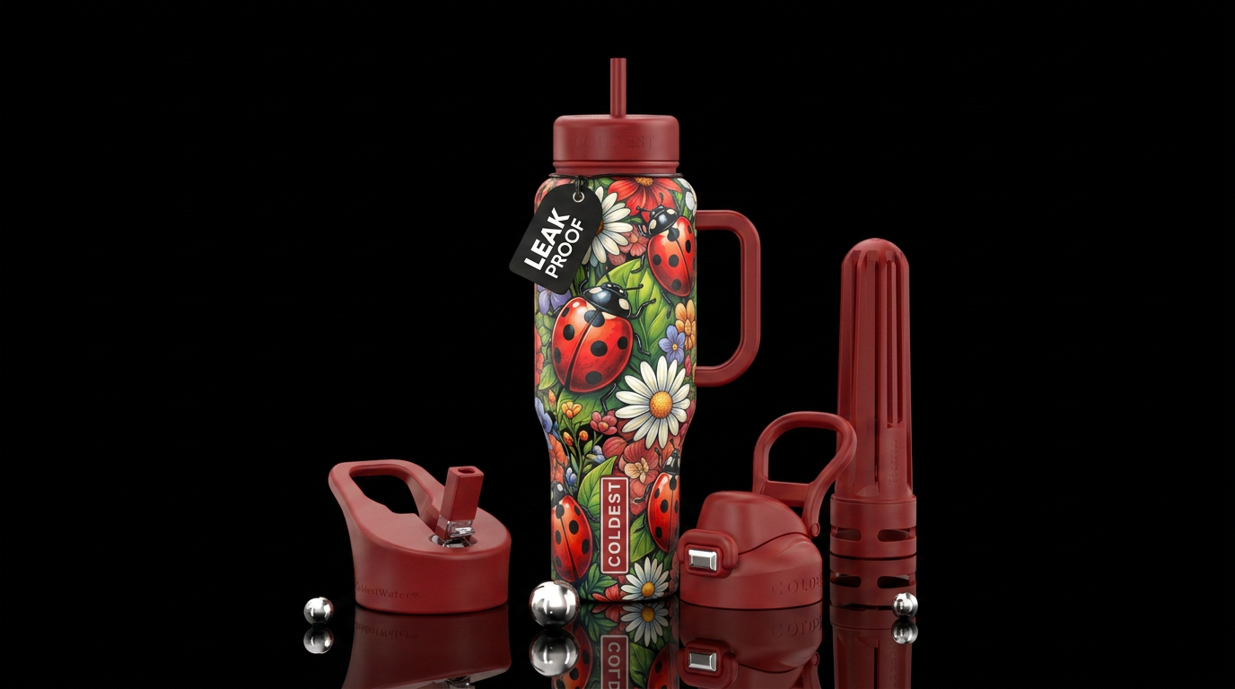 Lady bug flower water bottle design
