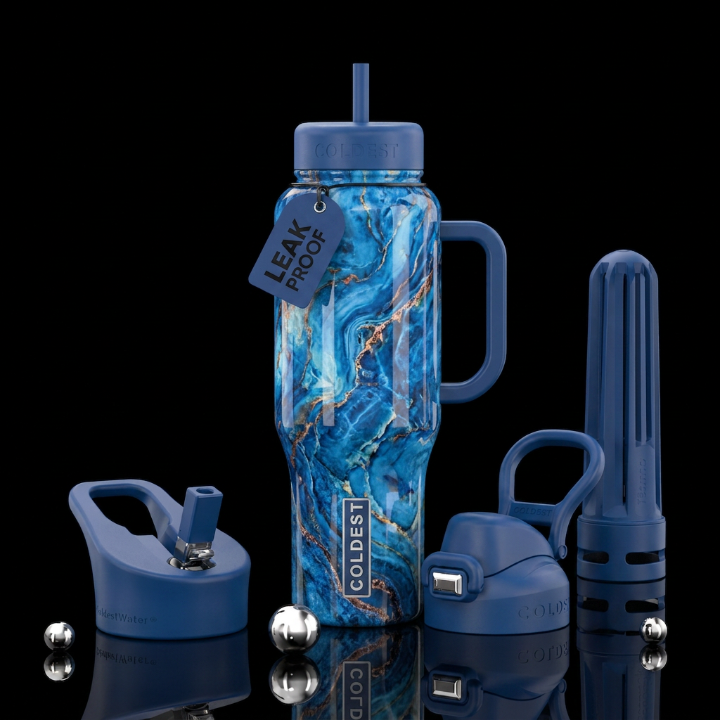 Marbles blue abstract water bottle design