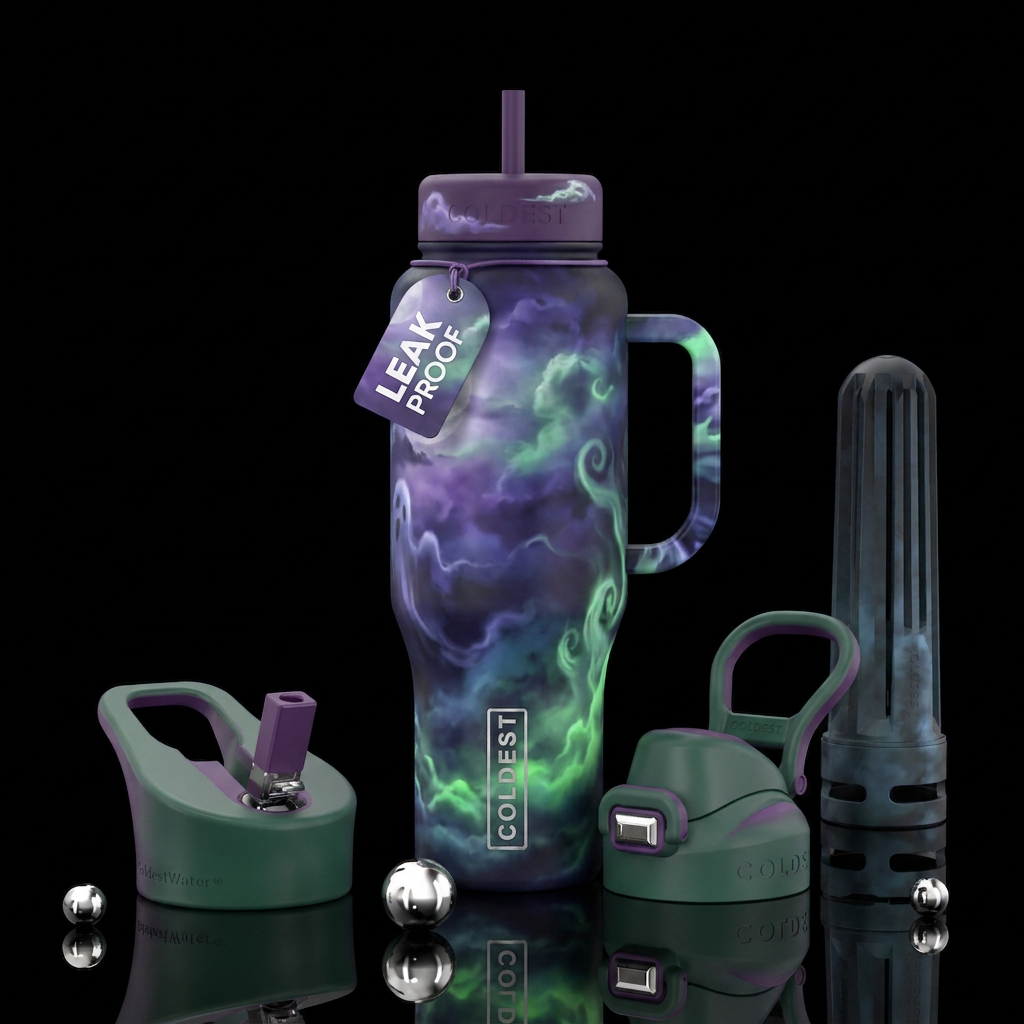 Clouds misty spooky night water bottle design