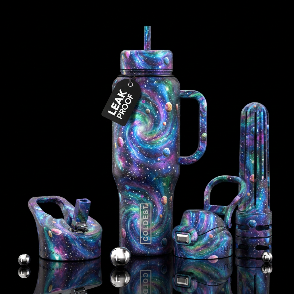 Star planet swirl metal water bottle design