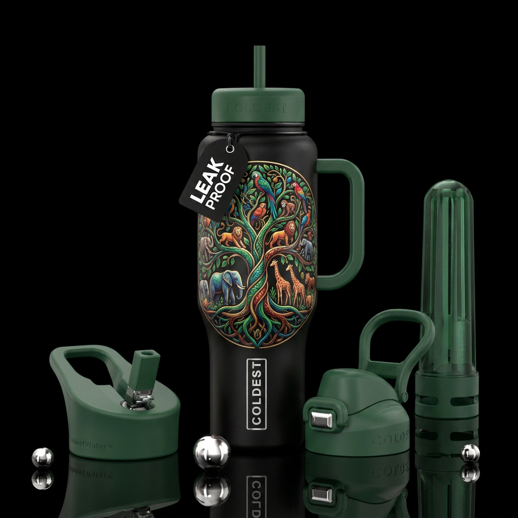 Tree of life zoo animals water bottle design