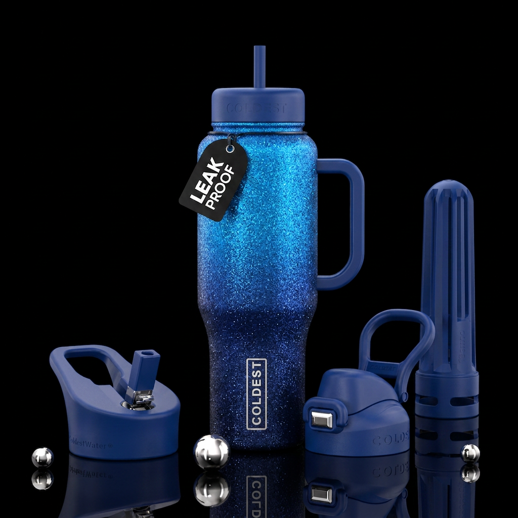 Blue glitter ombre water bottle design