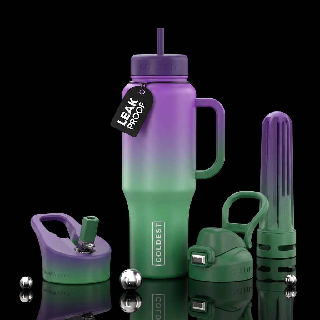 Purple green ombre water bottle design