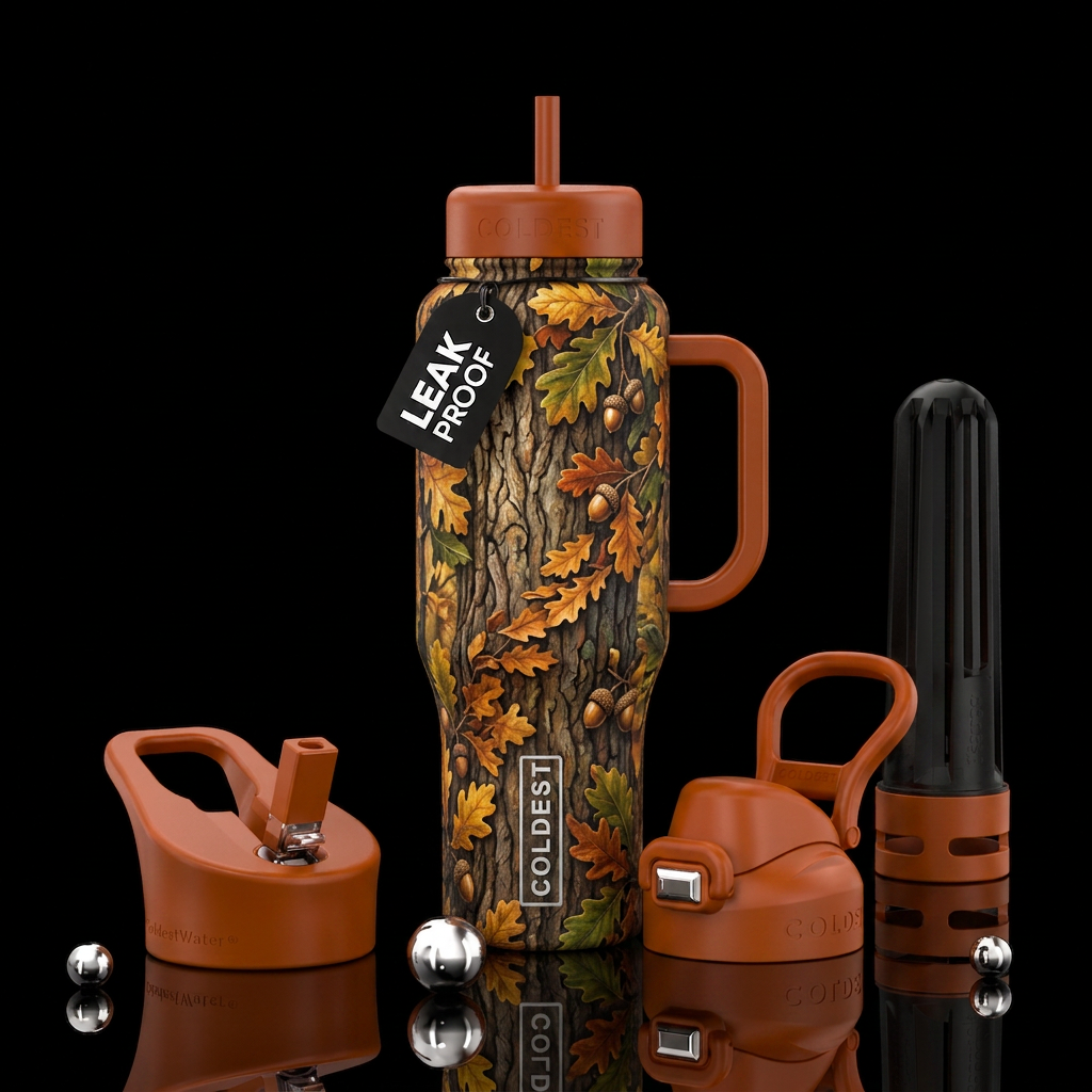 Acorn woods trees water bottle design