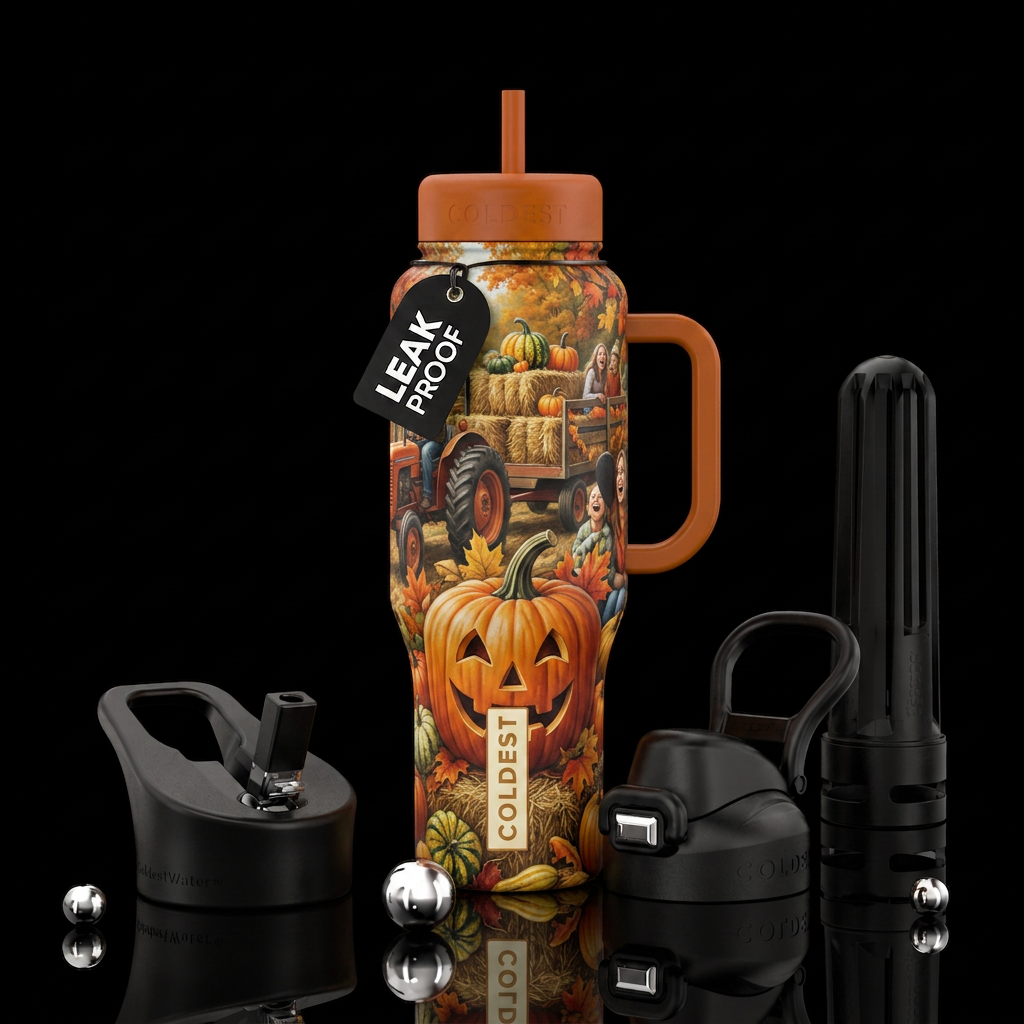 Hay ride pumpkin water bottle design