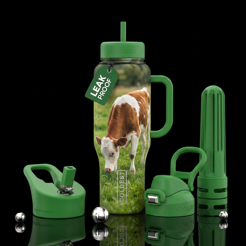 Baby Cow field grazing water bottle design
