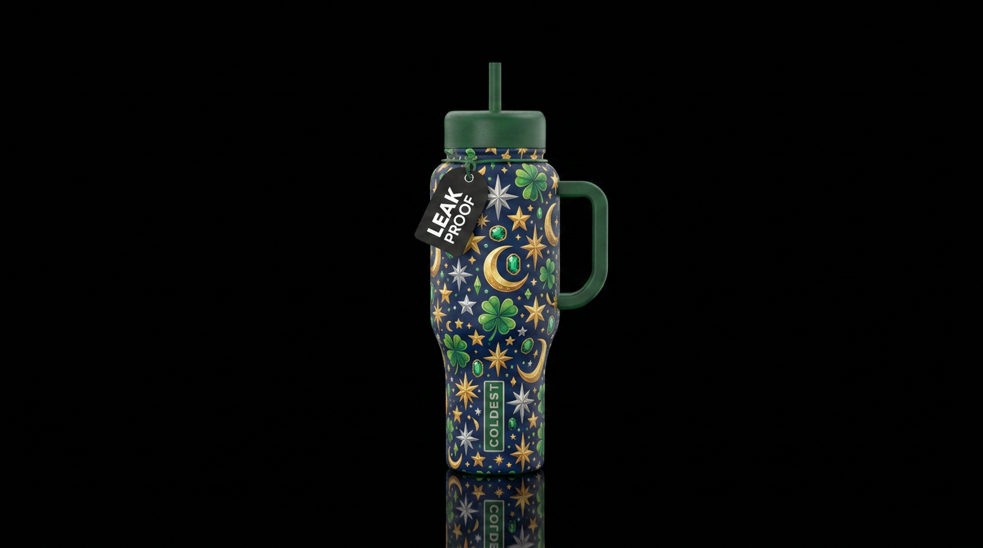 Stars moon lucky clover water bottle design