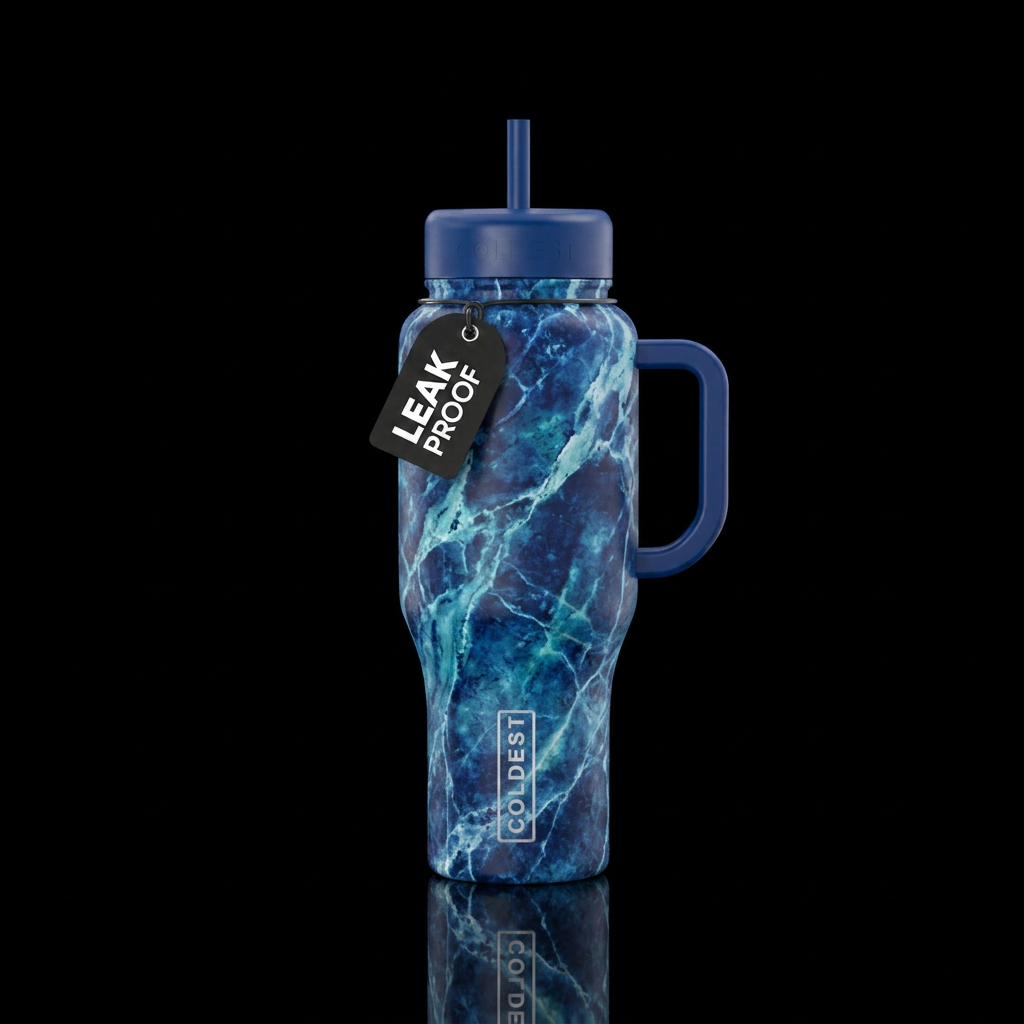Blue marble gronde water bottle design