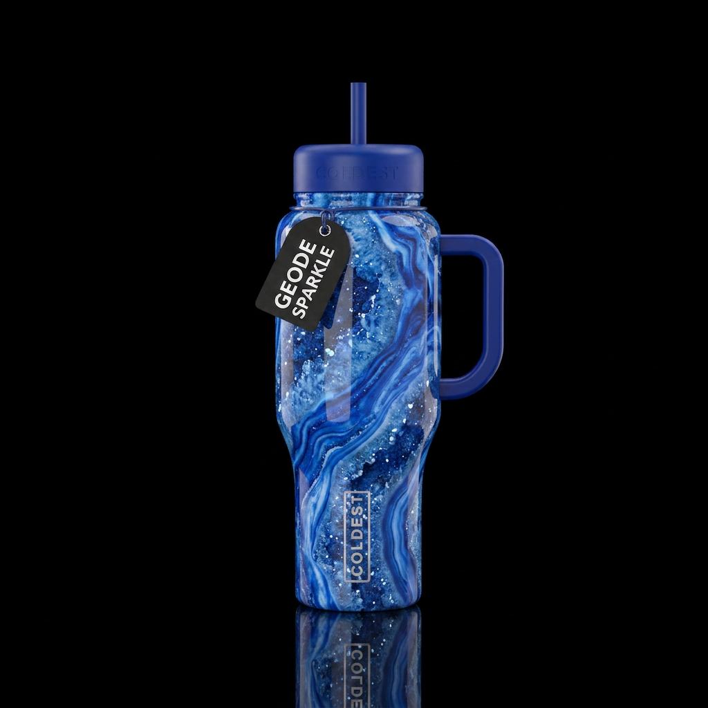Blue marble geode sparkle water bottle design