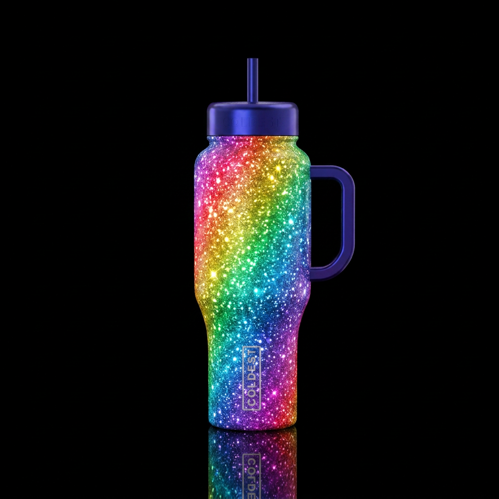 Sparkle luminous bright rainbow water bottle design