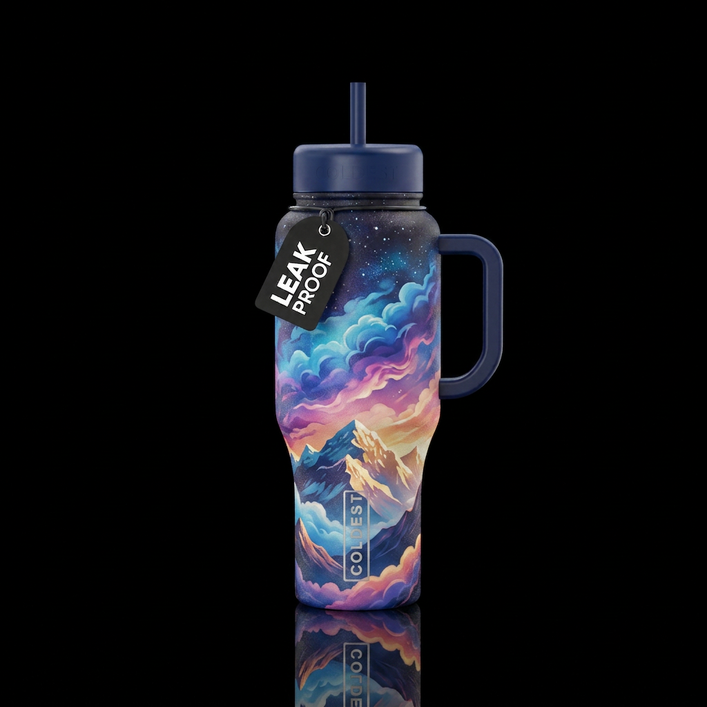 Love mountains sky swirl cloud water bottle design