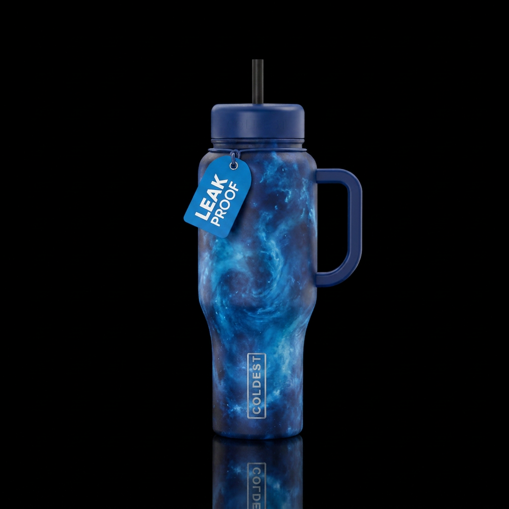 Blue swirl mystery cloudy water bottle design