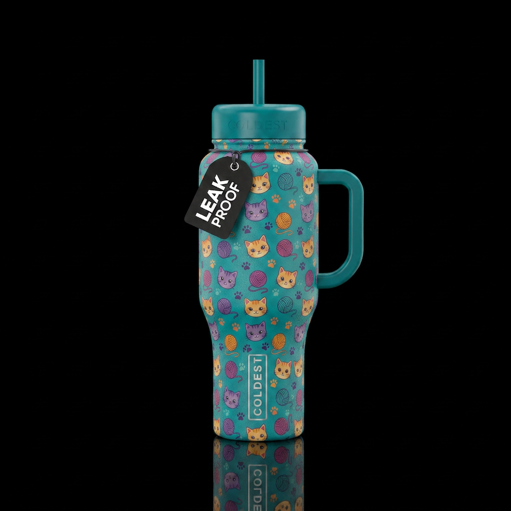 Kitten cat footprint yarn water bottle design