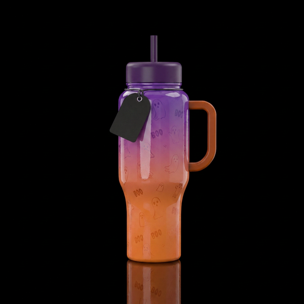 Purple orange ghosts boo ombre water bottle design