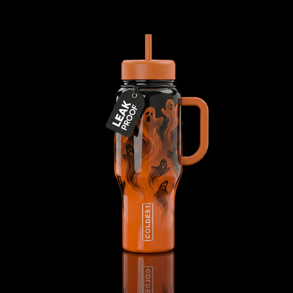 Black orange ghosts ombre water bottle design