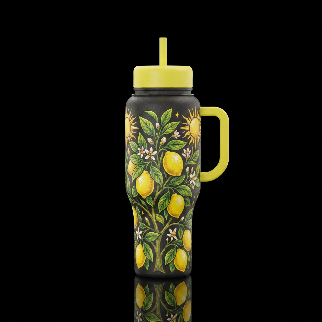 Lemon citrus sunny tree water bottle design