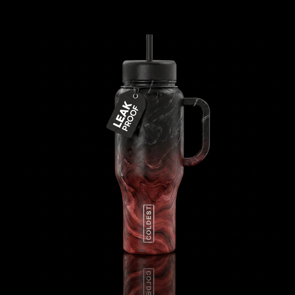 Black red ombré marble water bottle design