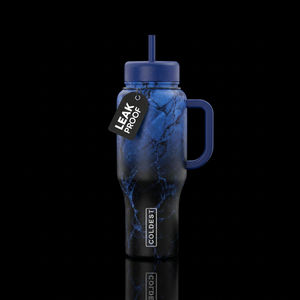Blue black ombré marble water bottle design