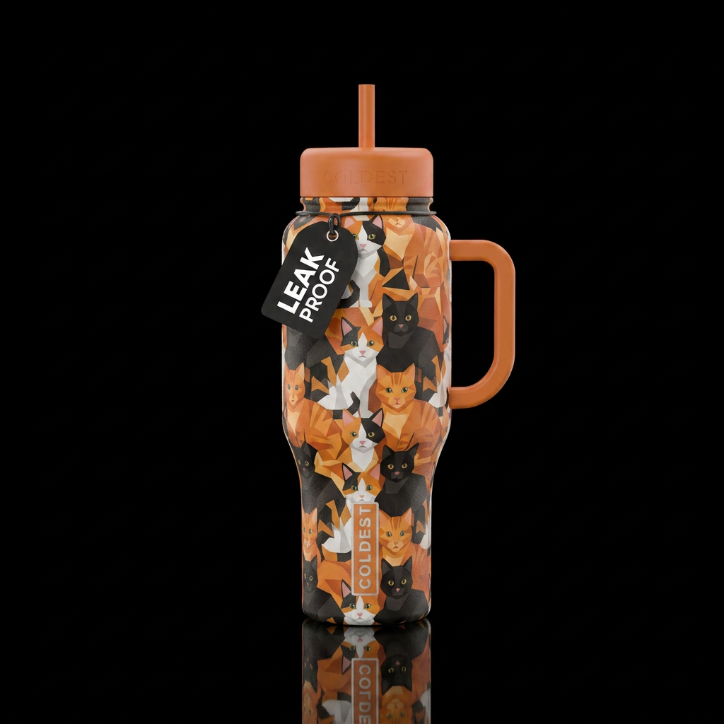 kittens black orange calico tesselations water bottle design