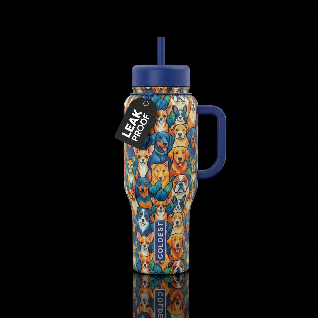 Dog small big tesselations water bottle design