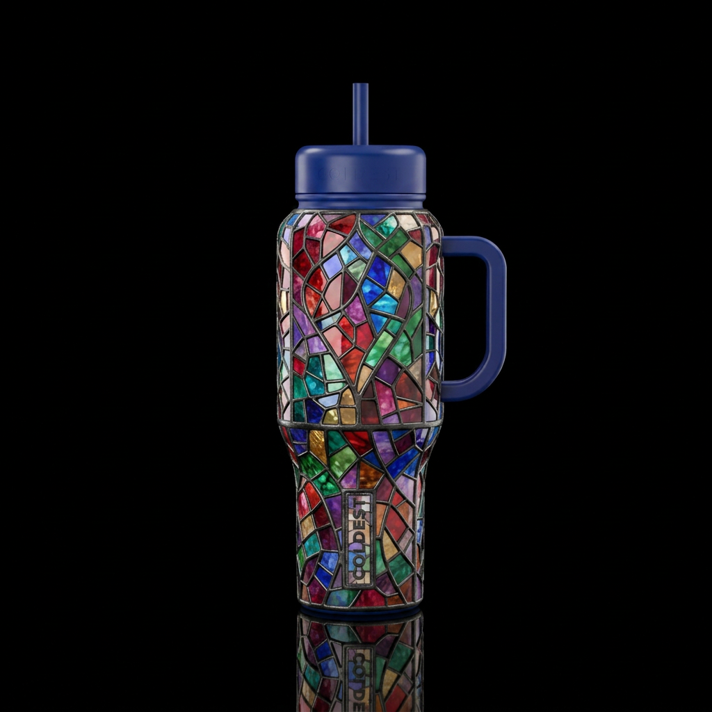Mosaic stained glass reflection water bottle design