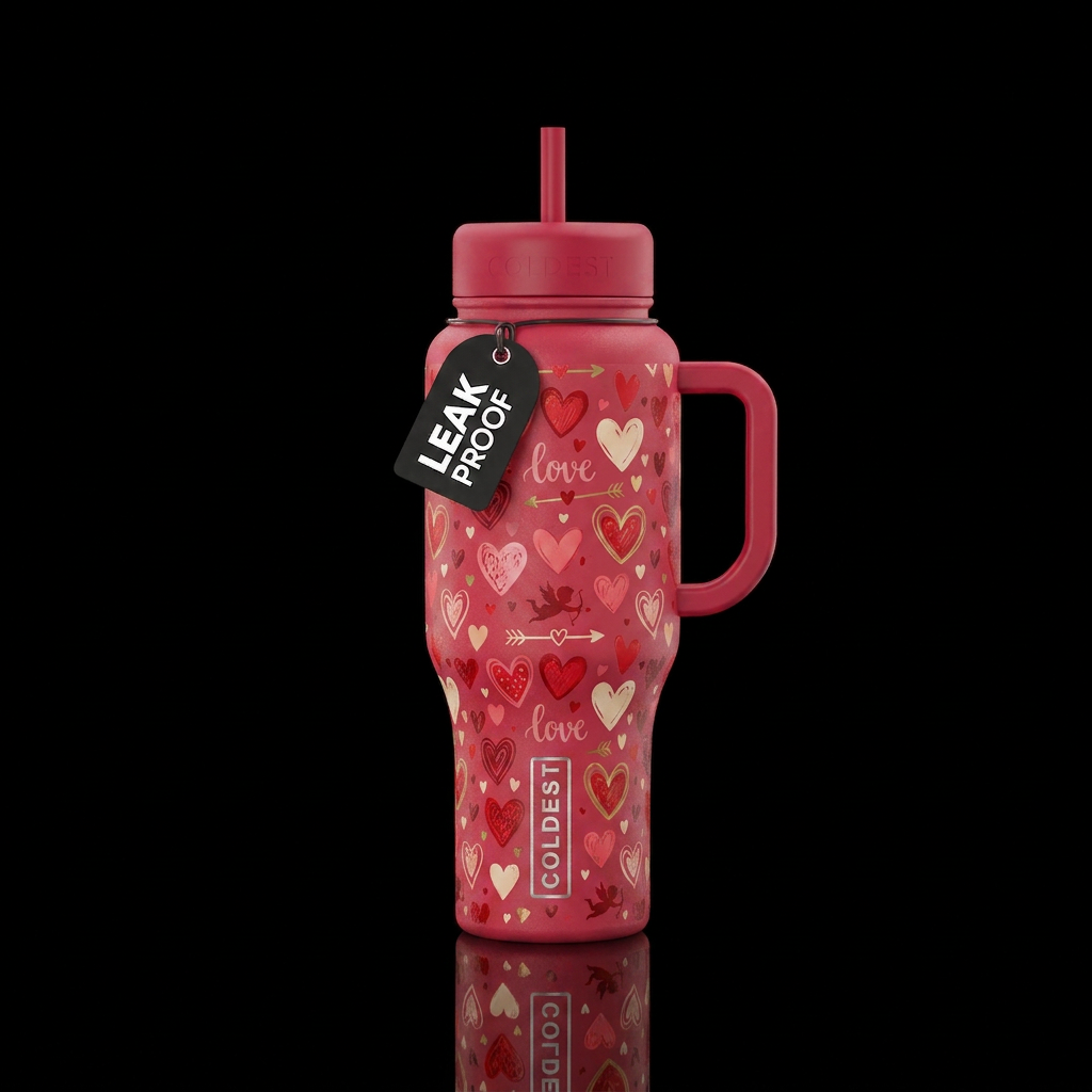 Valentines hearts love water bottle design
