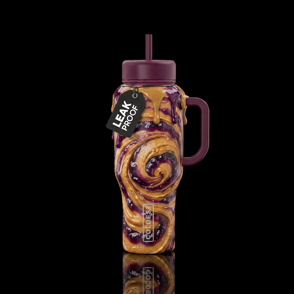 Peanut butter jelly swirl drippy water bottle design