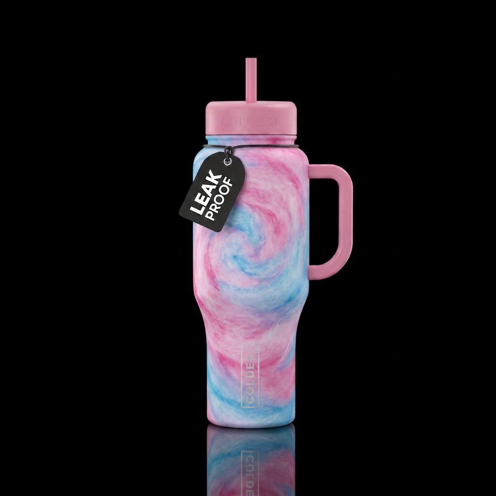 Cotton candy swirl water bottle design
