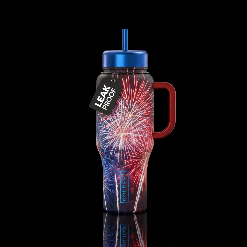 Fireworks spectacular red white blue water bottle design