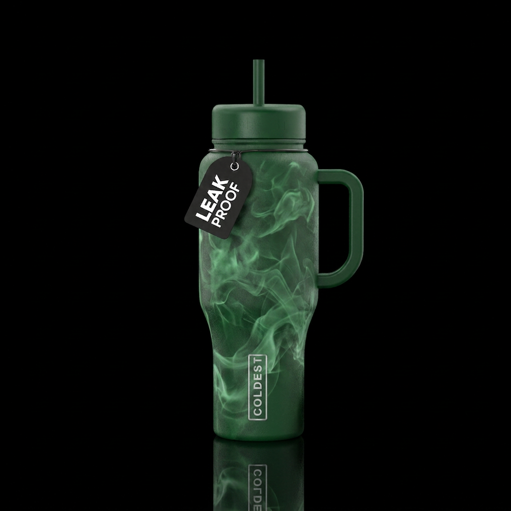 Green swirl misty eerie water bottle design