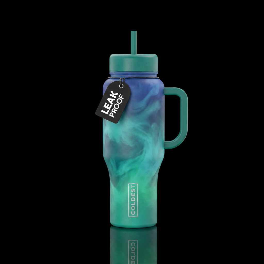 Mermaid blue green ombre swirl misty water bottle design