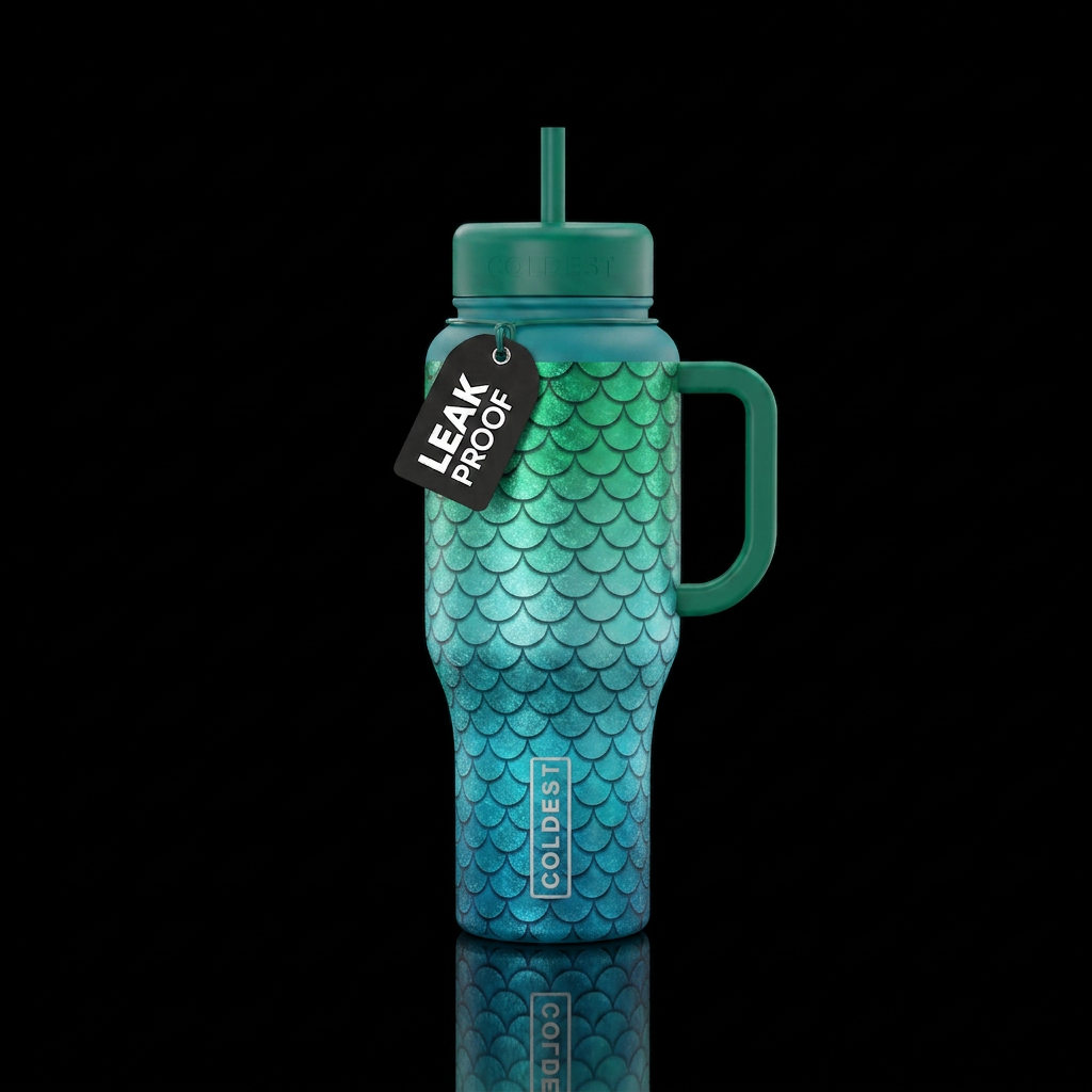 Mermaid scales blue green ombre water bottle design