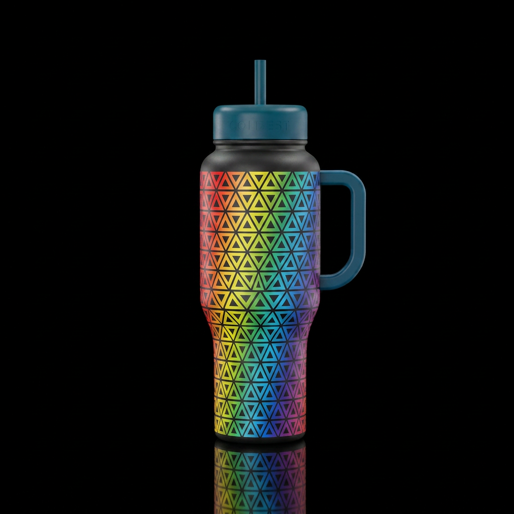 Tesselating triangles rainbow ombre water bottle design